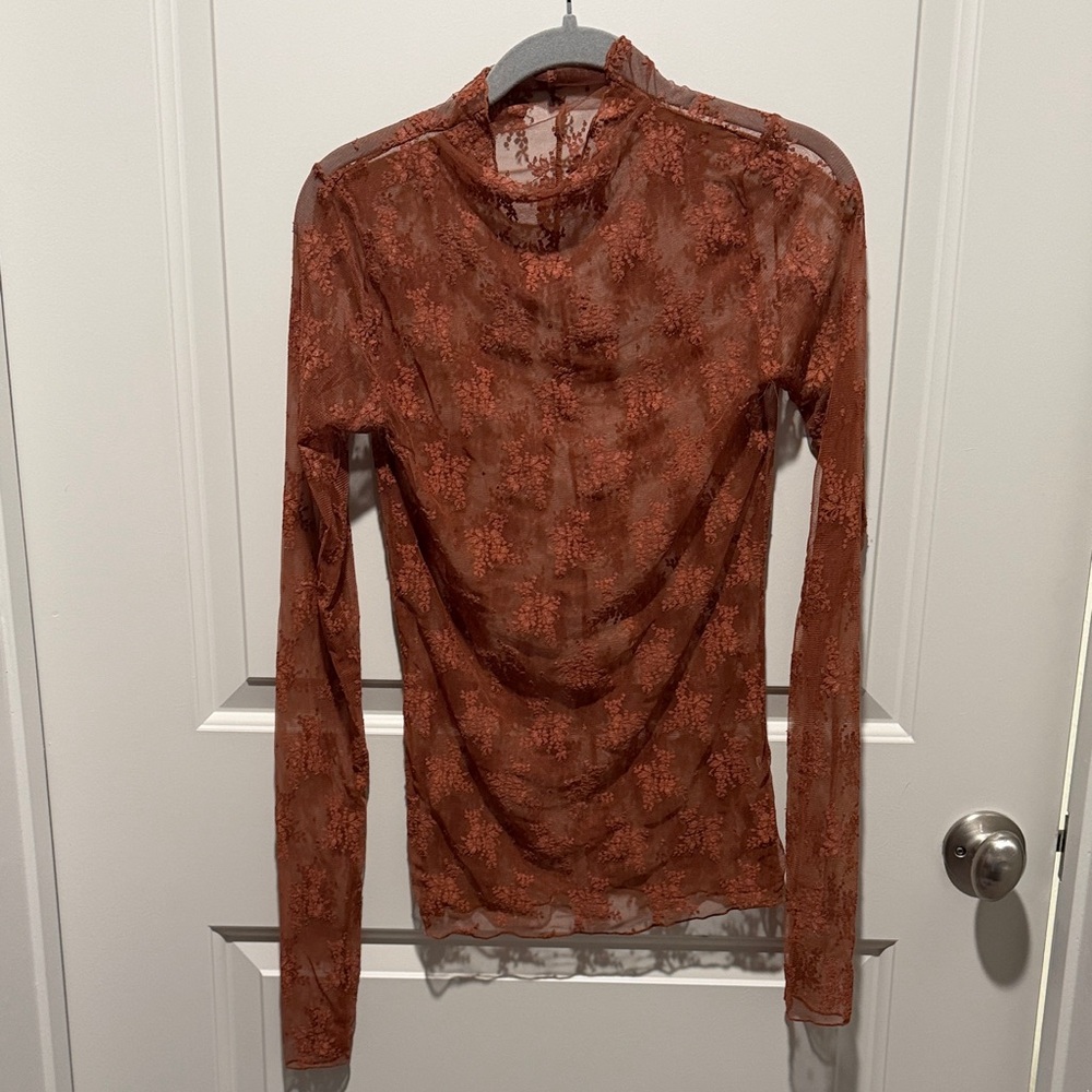 Elegant Lace Long Sleeve Top - Rust